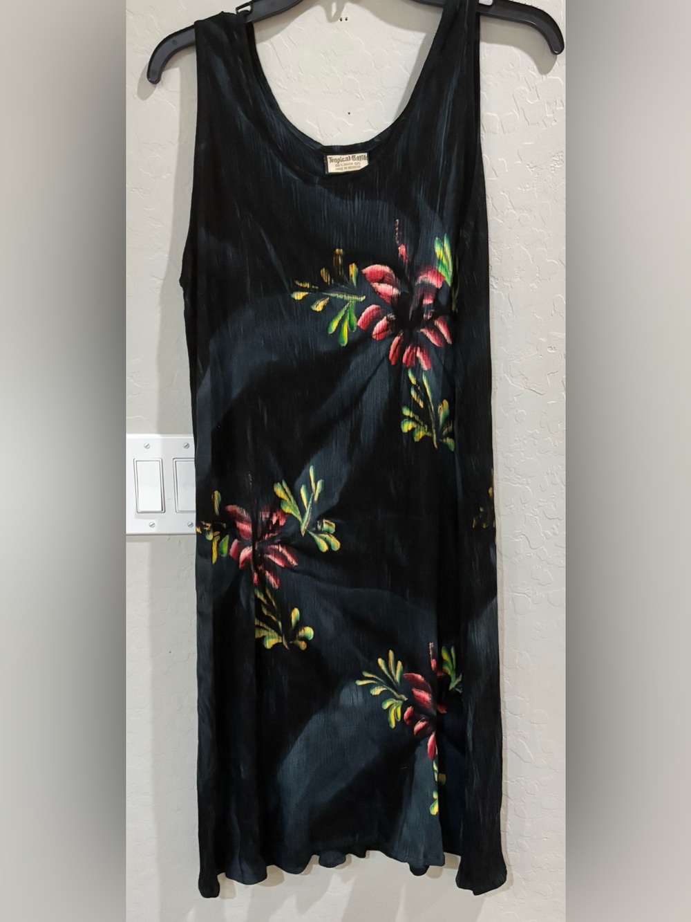 TROPICAL BATIK Hand Painted Floral Sleeveless Y2K Women’s Dress O/S Fits S/M